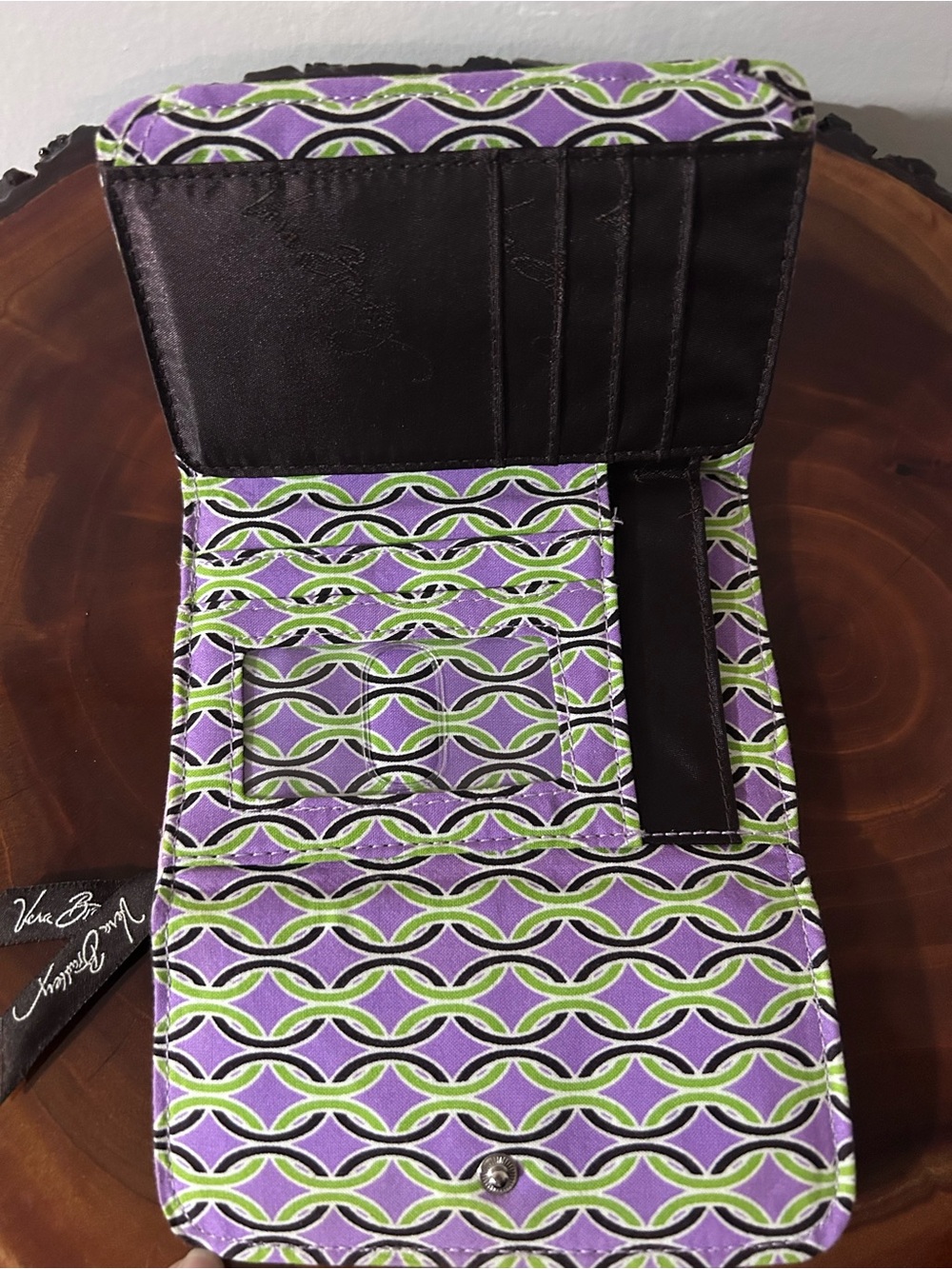 Vera Bradley Quilted Floral Trifold Wallet in Purple, Green and Black - Picture 4 of 11